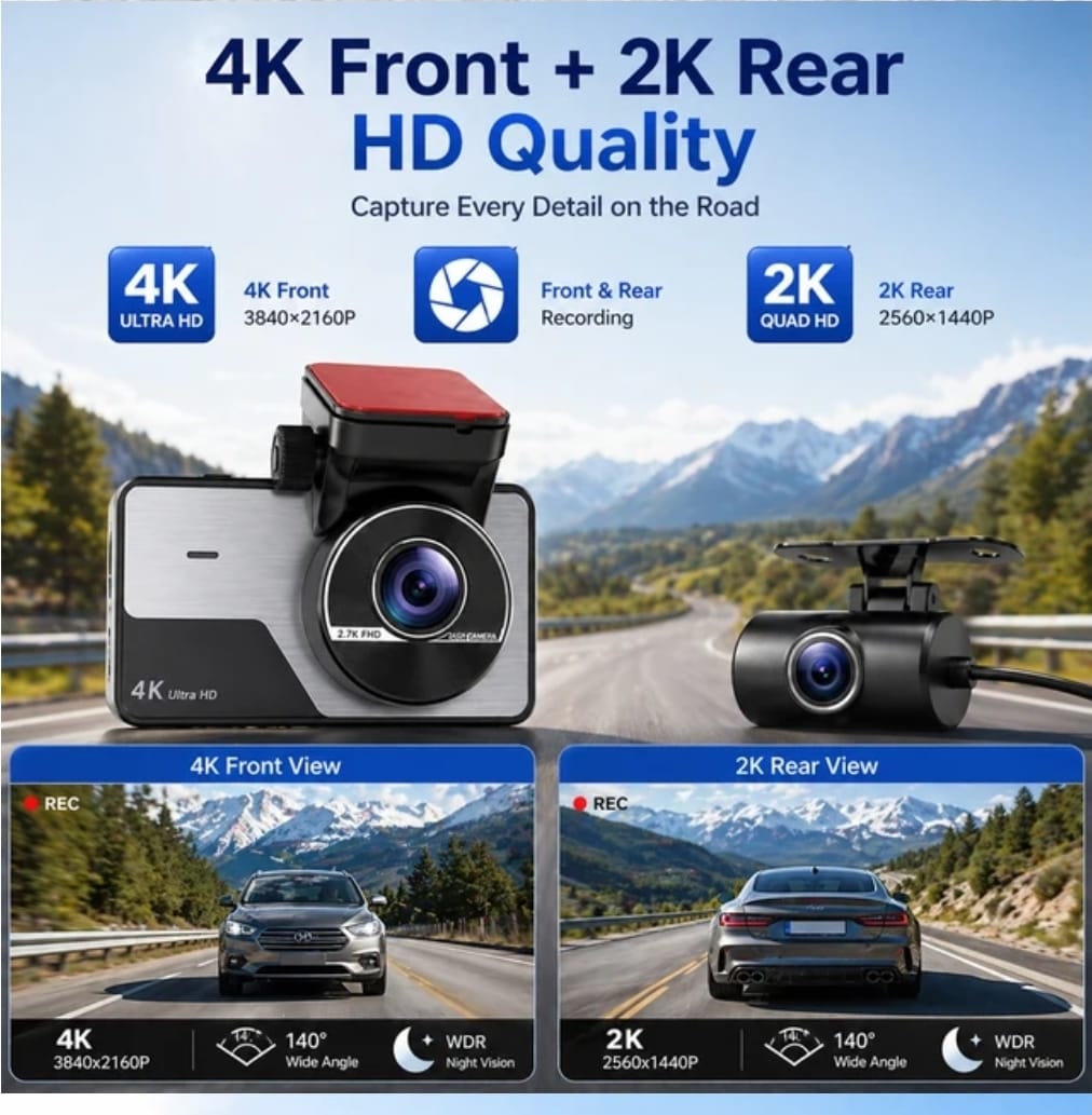 A3-4K PRO 360° Dual Dash Cam – 4K Front + 2K Rear