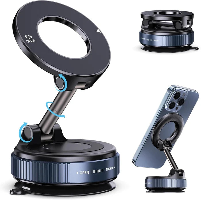 360° Magnetic Car Phone Mount – Foldable Vacuum Suction Holder
