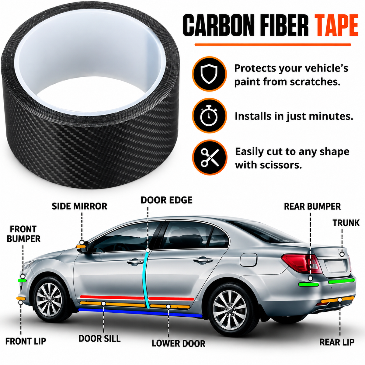 Nano Carbon Fiber Car Protector Tape – Waterproof & Self-Adhesive