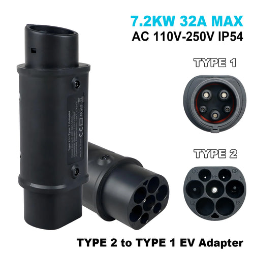 Type 2 to Type 1 EV Adapter, IEC 62196 to J1772 Converter, 16A 32A Electric Vehicle Charger Connector