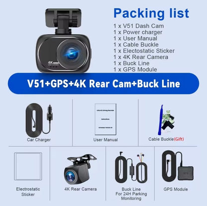 A3-4K PRO Dual Dash Cam – 4K Front + 4K Rear, GPS & Wi-Fi