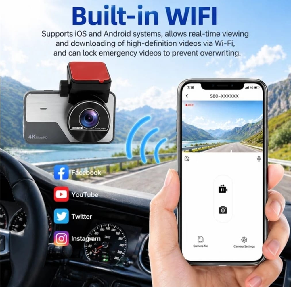 A3-4K PRO 360° Dual Dash Cam – 4K Front + 2K Rear